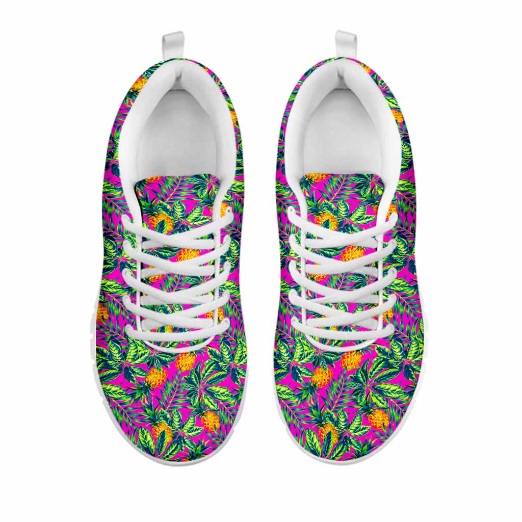 Hot Purple Pineapple Pattern Print White Running Shoes