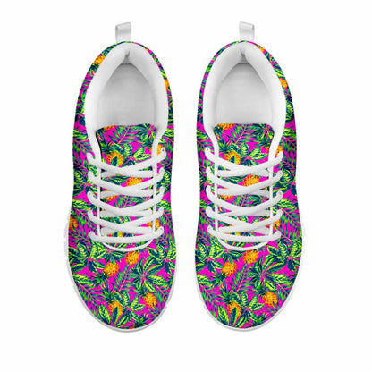Hot Purple Pineapple Pattern Print White Running Shoes