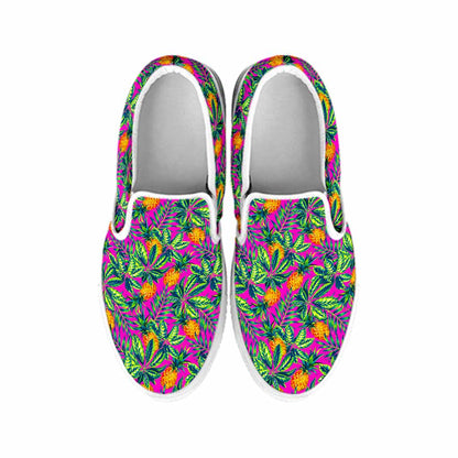 Hot Purple Pineapple Pattern Print White Slip On Sneakers