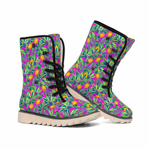 Hot Purple Pineapple Pattern Print Winter Boots