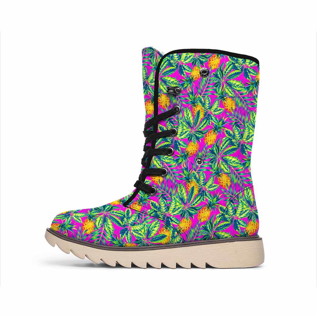 Hot Purple Pineapple Pattern Print Winter Boots