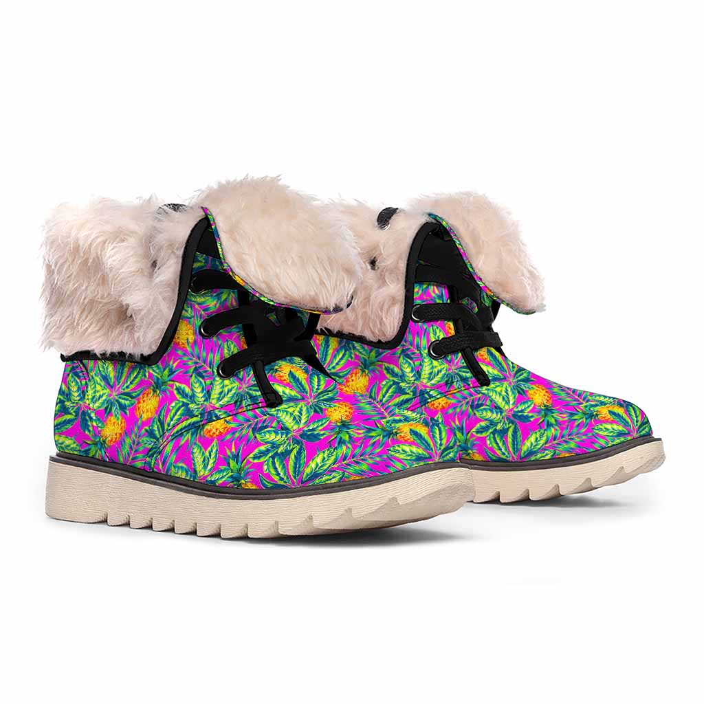 Hot Purple Pineapple Pattern Print Winter Boots