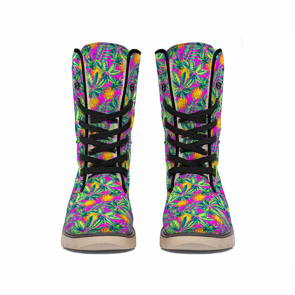 Hot Purple Pineapple Pattern Print Winter Boots