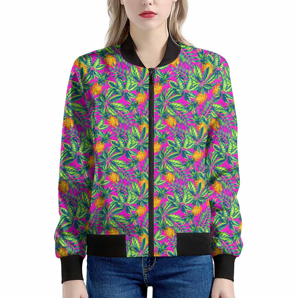Hot Purple Pineapple Pattern Print Women's Bomber Jacket