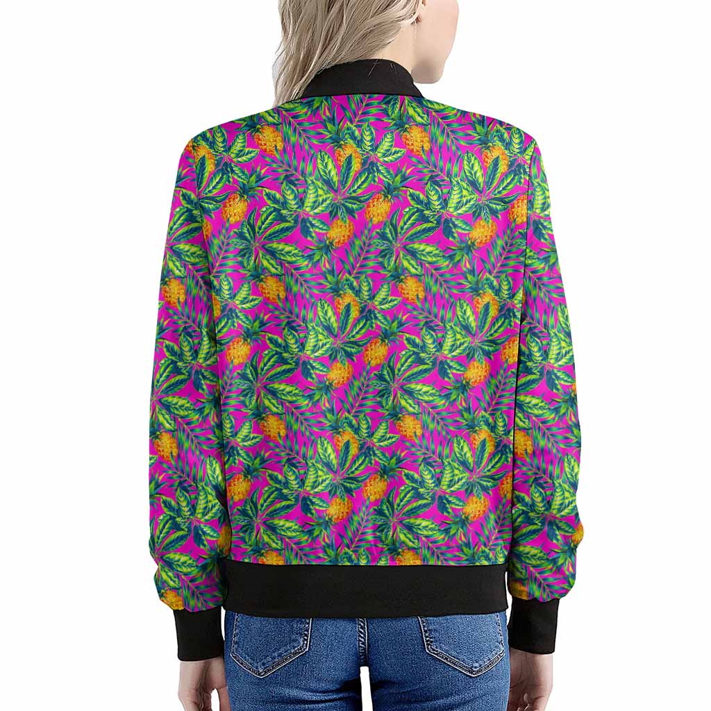 Hot Purple Pineapple Pattern Print Women's Bomber Jacket