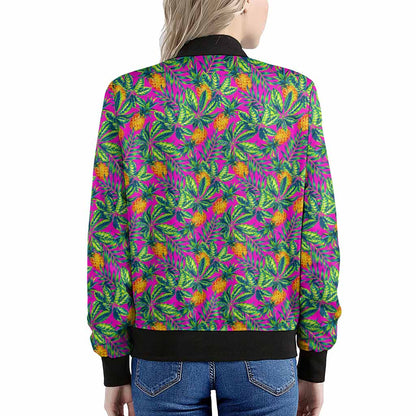 Hot Purple Pineapple Pattern Print Women's Bomber Jacket