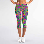Hot Purple Pineapple Pattern Print Women's Capri Leggings