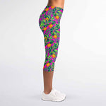 Hot Purple Pineapple Pattern Print Women's Capri Leggings