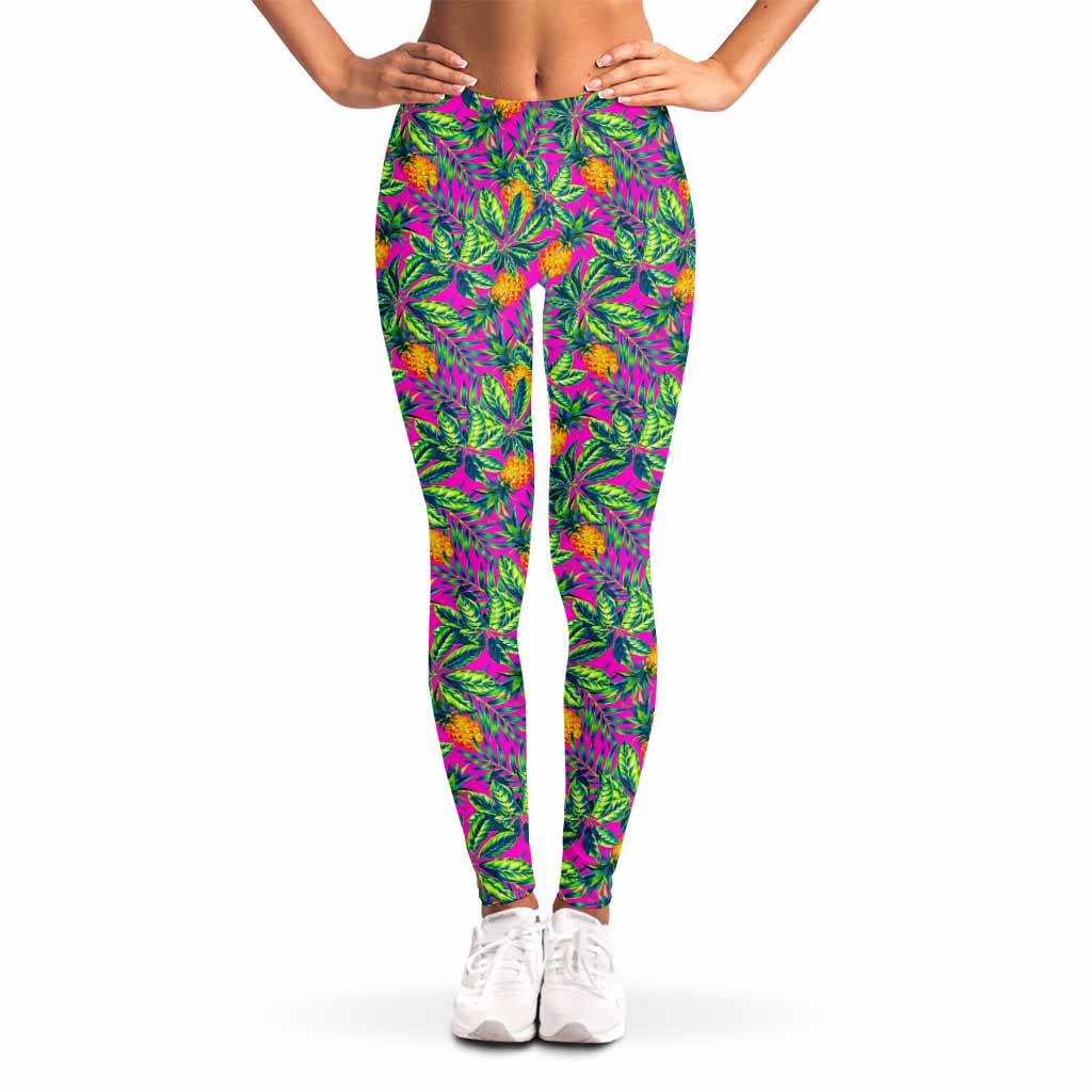 Hot Purple Pineapple Pattern Print Women's Leggings