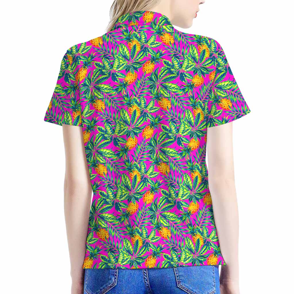 Hot Purple Pineapple Pattern Print Women's Polo Shirt