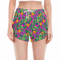 Hot Purple Pineapple Pattern Print Women's Split Running Shorts