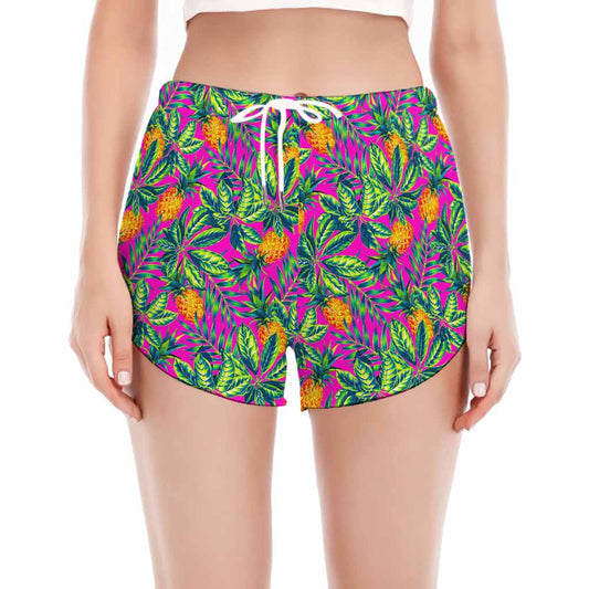 Hot Purple Pineapple Pattern Print Women's Split Running Shorts