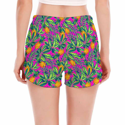 Hot Purple Pineapple Pattern Print Women's Split Running Shorts