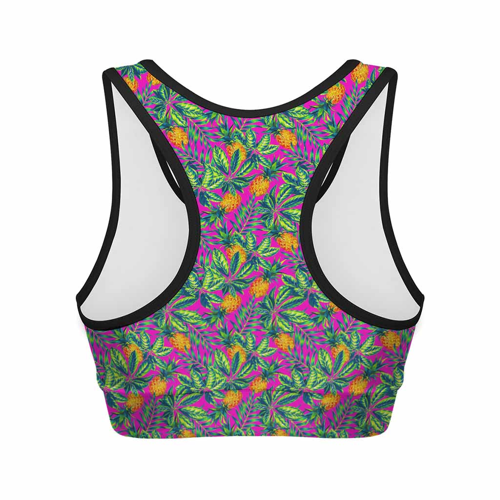 Hot Purple Pineapple Pattern Print Women's Sports Bra