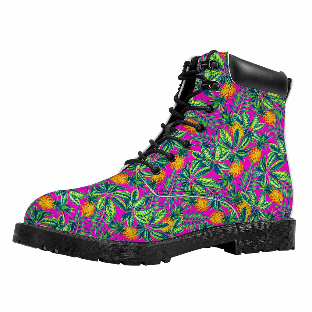 Hot Purple Pineapple Pattern Print Work Boots