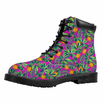 Hot Purple Pineapple Pattern Print Work Boots
