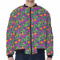 Hot Purple Pineapple Pattern Print Zip Sleeve Bomber Jacket