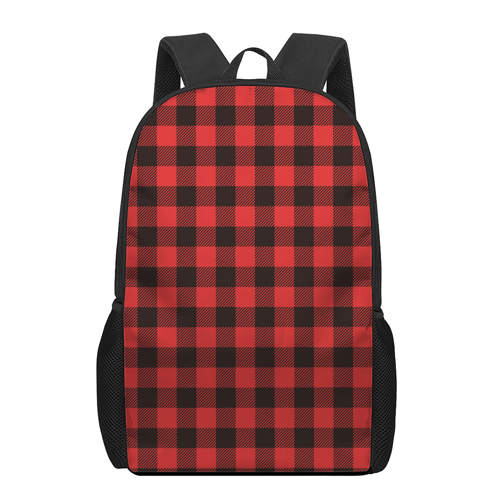Hot Red Buffalo Plaid Print 17 Inch Backpack