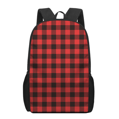 Hot Red Buffalo Plaid Print 17 Inch Backpack