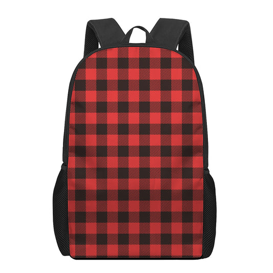Hot Red Buffalo Plaid Print 17 Inch Backpack