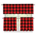 Hot Red Buffalo Plaid Print 3 Piece Kitchen Curtains