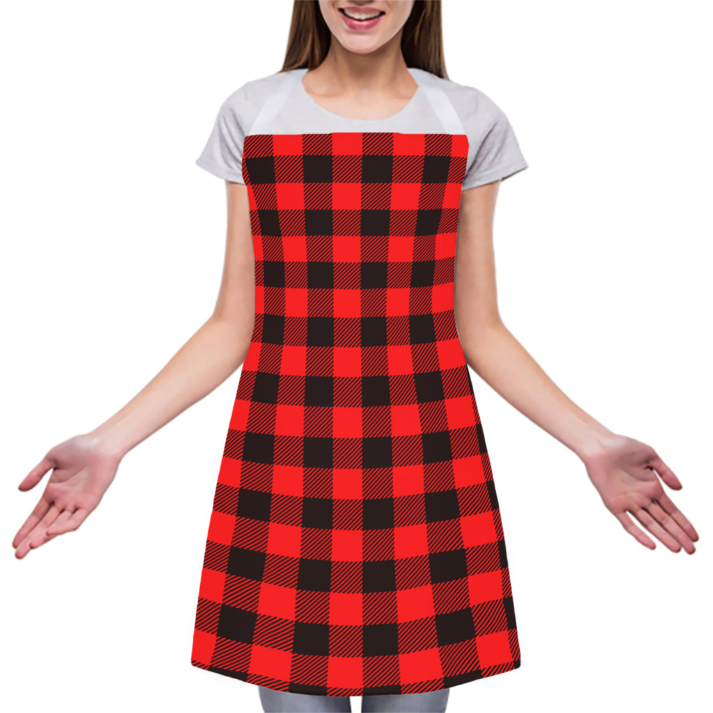 Hot Red Buffalo Plaid Print Adjustable Apron