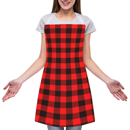 Hot Red Buffalo Plaid Print Adjustable Apron