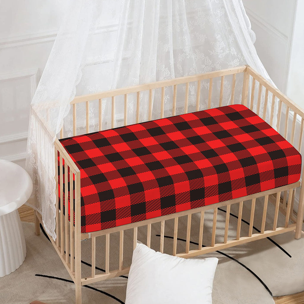 Hot Red Buffalo Plaid Print Baby Crib Sheet