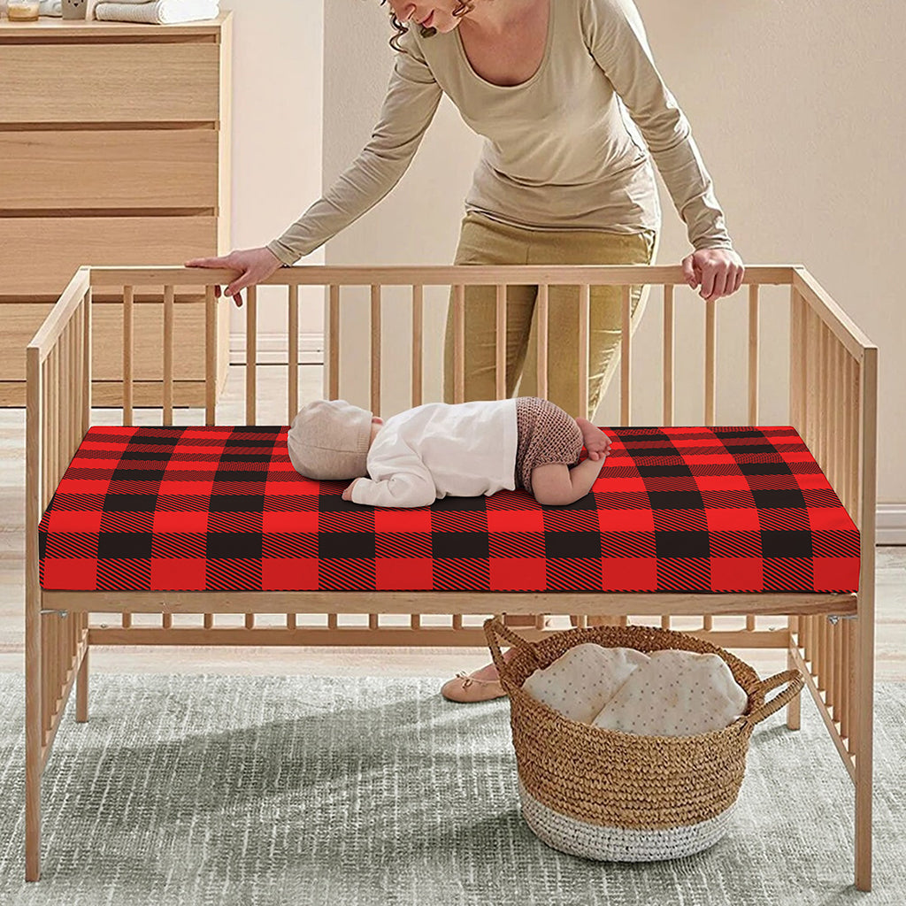 Hot Red Buffalo Plaid Print Baby Crib Sheet