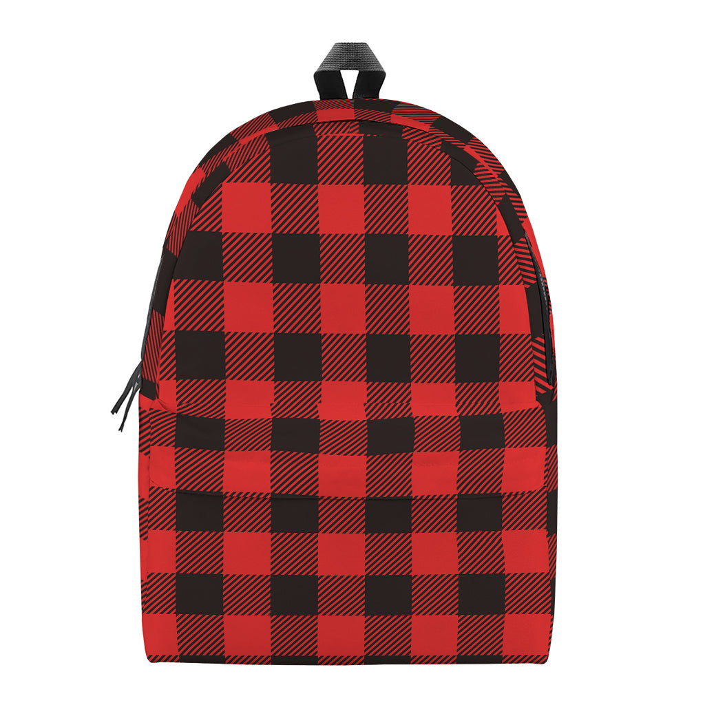 Hot Red Buffalo Plaid Print Backpack