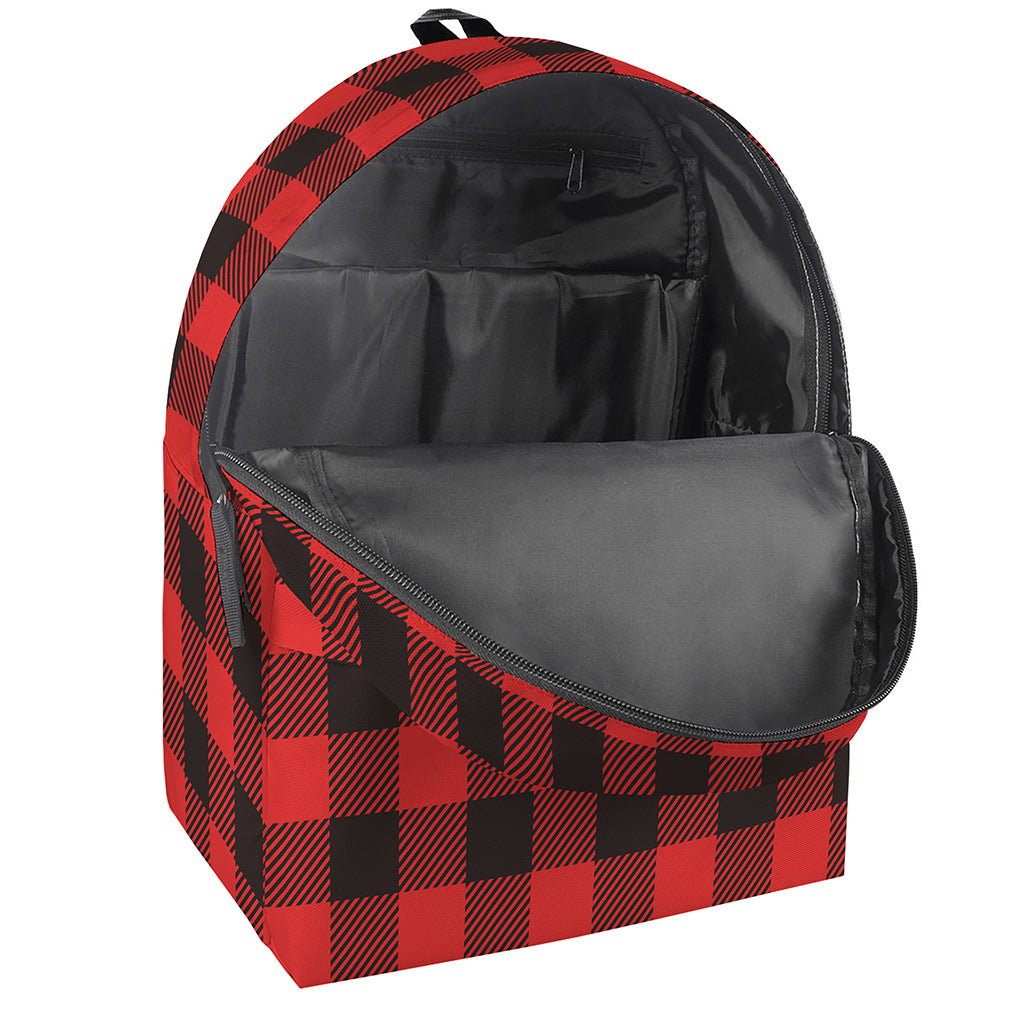 Hot Red Buffalo Plaid Print Backpack