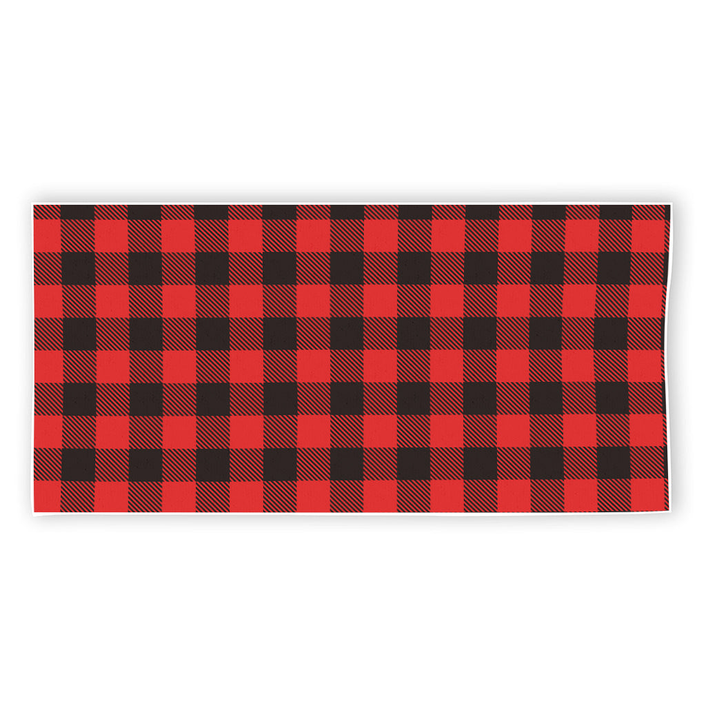 Hot Red Buffalo Plaid Print Beach Towel