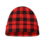 Hot Red Buffalo Plaid Print Beanie