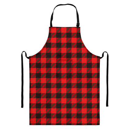 Hot Red Buffalo Plaid Print Bib Apron With Pocket