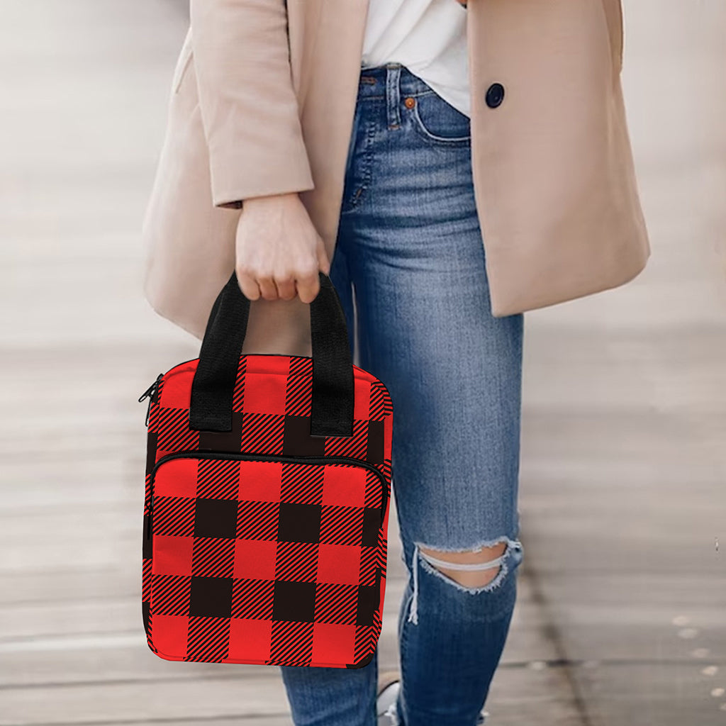 Hot Red Buffalo Plaid Print Bible Tote Bag