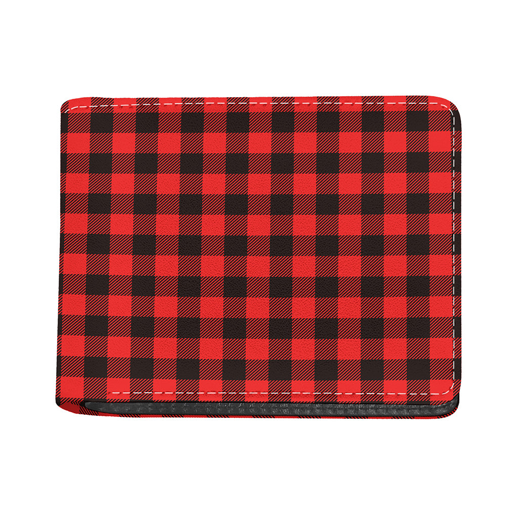 Hot Red Buffalo Plaid Print Bifold Wallet