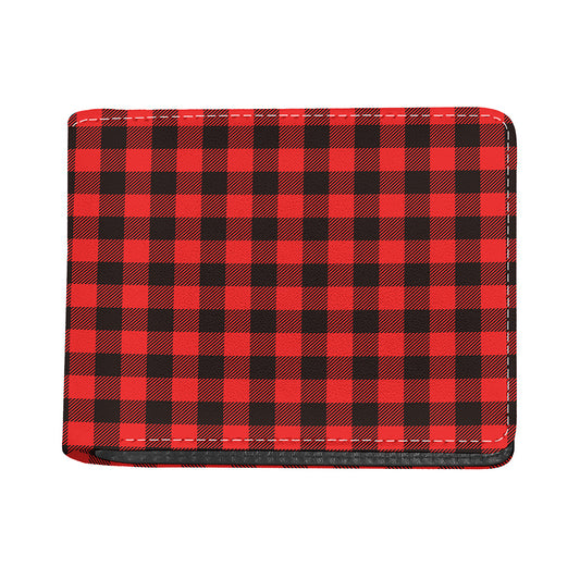 Hot Red Buffalo Plaid Print Bifold Wallet