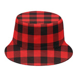 Hot Red Buffalo Plaid Print Bucket Hat