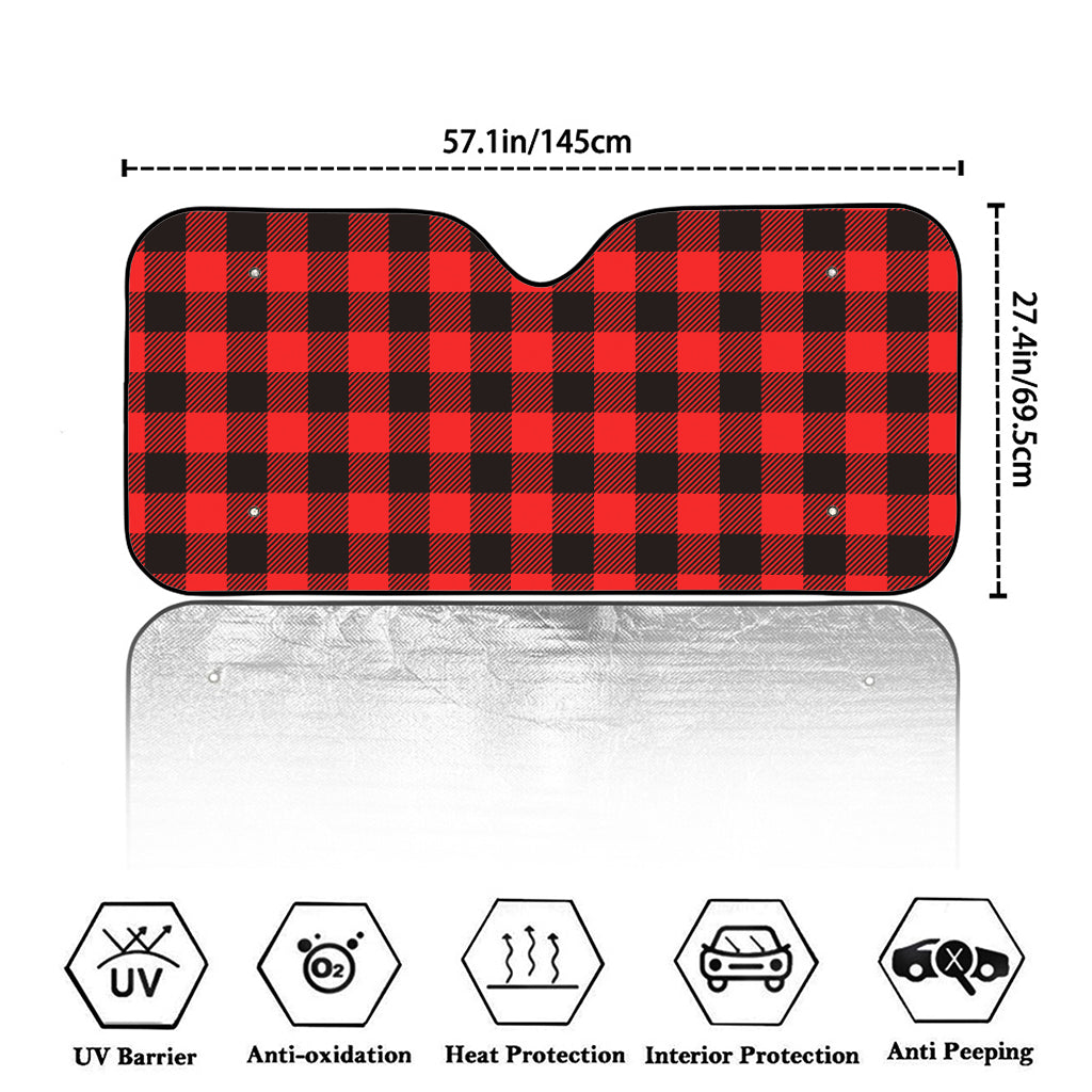 Hot Red Buffalo Plaid Print Car Windshield Sun Shade