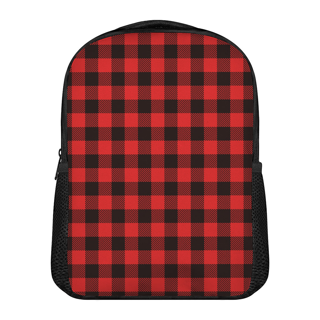Hot Red Buffalo Plaid Print Casual Backpack