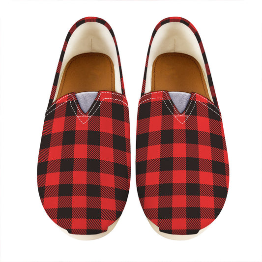 Hot Red Buffalo Plaid Print Casual Shoes
