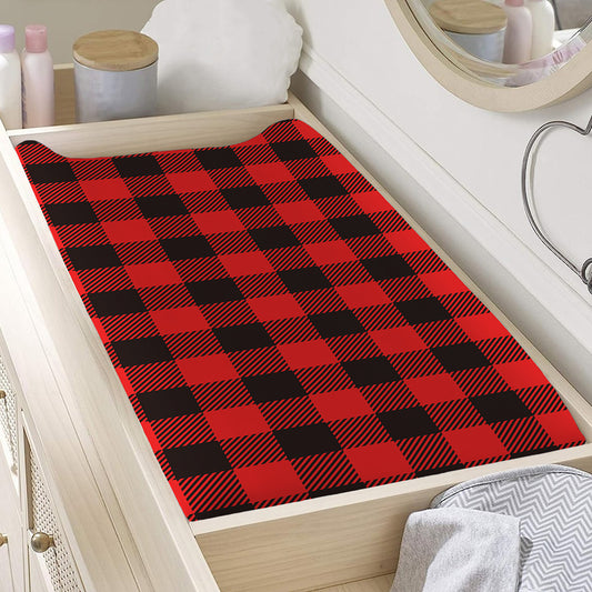 Hot Red Buffalo Plaid Print Changing Pad Cover