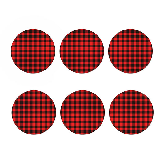 Hot Red Buffalo Plaid Print Coaster Set