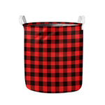 Hot Red Buffalo Plaid Print Collapsible Laundry Basket