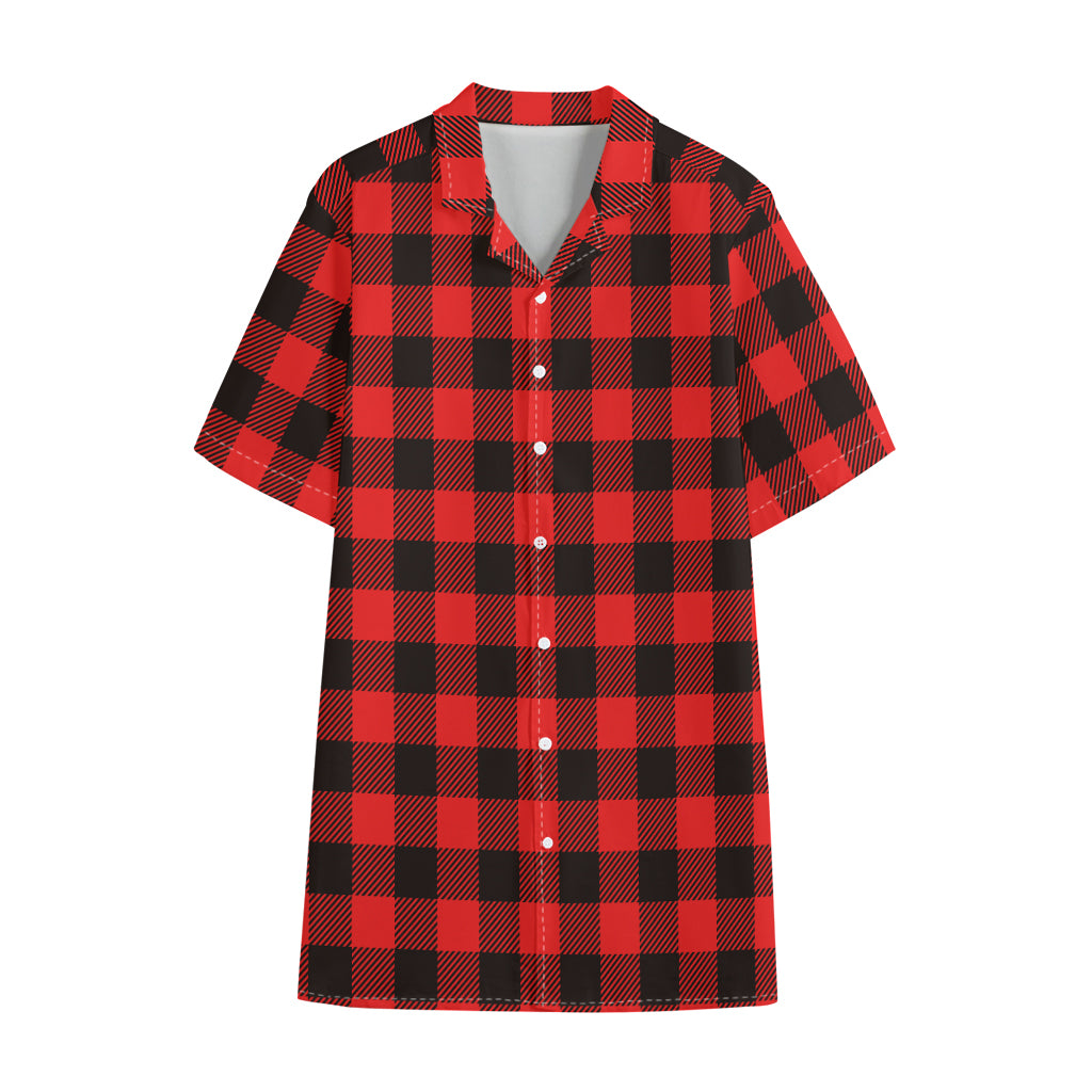 Hot Red Buffalo Plaid Print Cotton Hawaiian Shirt