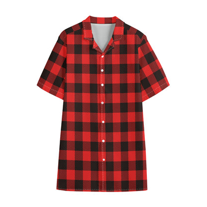 Hot Red Buffalo Plaid Print Cotton Hawaiian Shirt