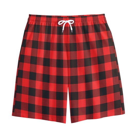 Hot Red Buffalo Plaid Print Cotton Shorts