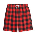 Hot Red Buffalo Plaid Print Cotton Shorts