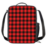 Hot Red Buffalo Plaid Print Crossbody Lunch Bag