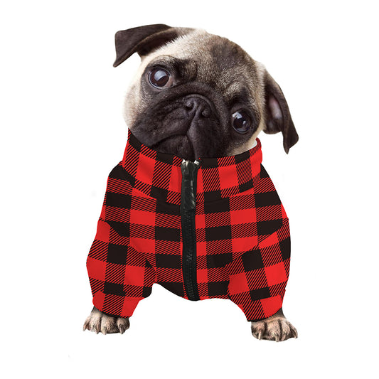 Hot Red Buffalo Plaid Print Dog Zip Up Jacket